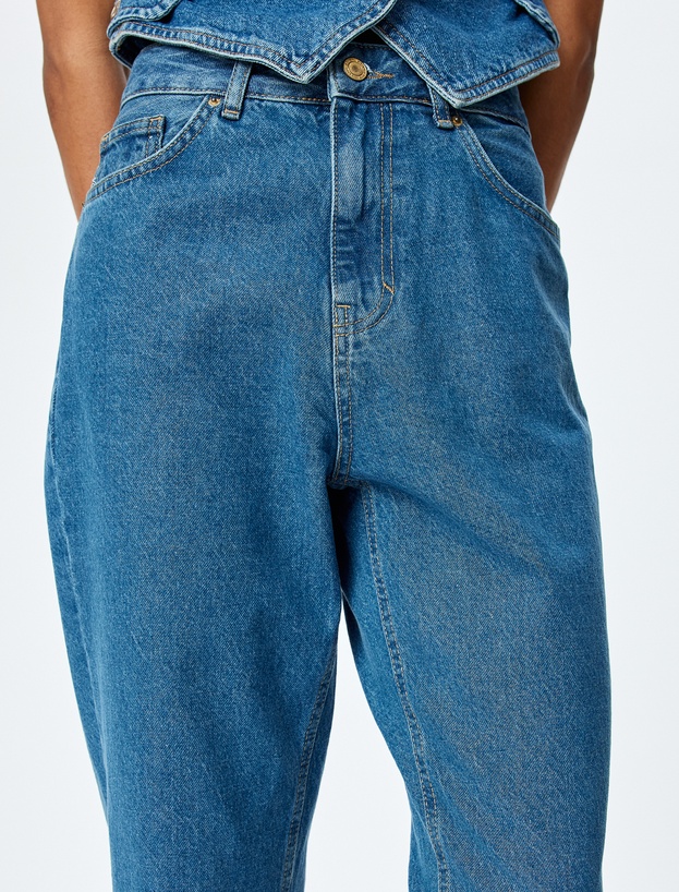Yüksek Bel Regular Fit Düz Paça Kot Pantolon_4