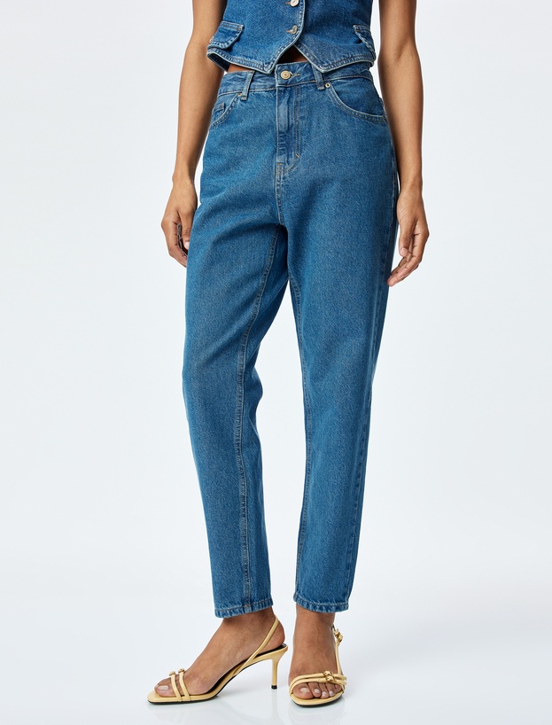 Yüksek Bel Regular Fit Düz Paça Kot Pantolon_2