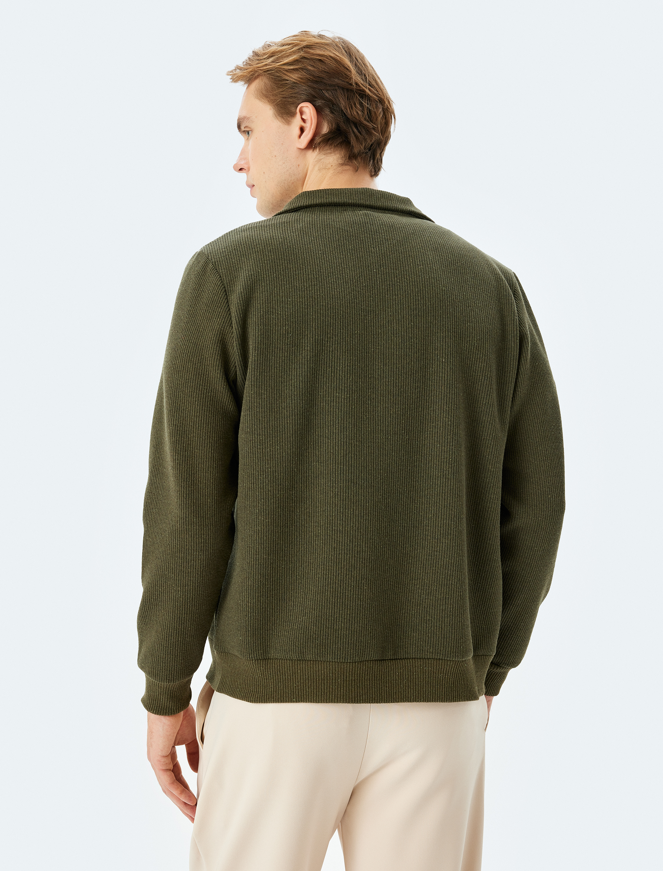   Uzun Kollu Pamuk Karışımlı Basic Fermuarlı Hırka