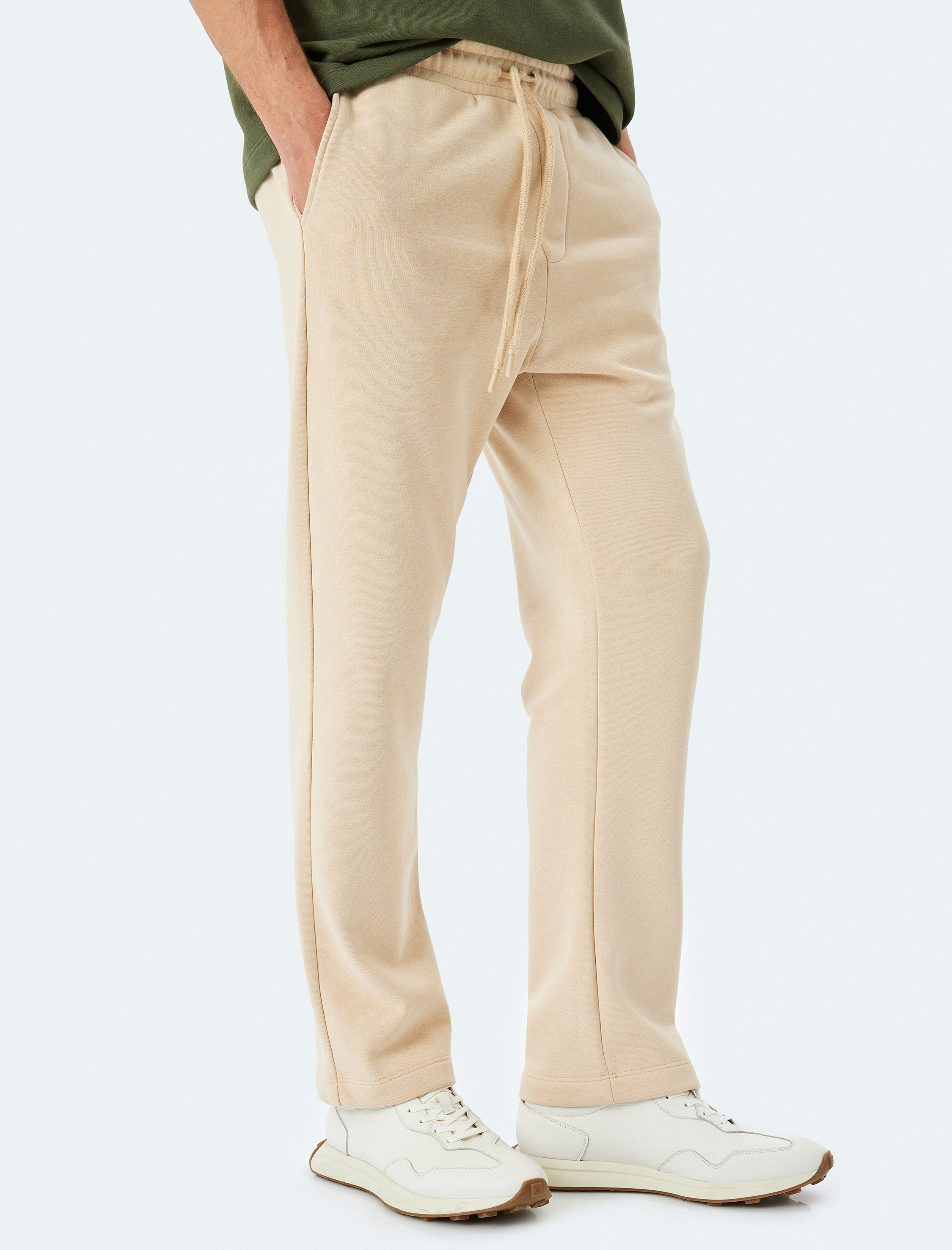   Pamuk Karışımlı Cep Detaylı Regular Fit Şardonlu Beli Bağcıklı Kışlık Eşofman Altı