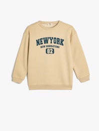 New York Baskılı Uzun Kollu Bisiklet Yaka Sweatshirt