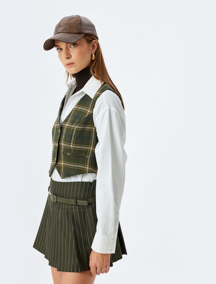  Koton X Sima Tarkan - V Yaka Ekose Düğmeli Yelek