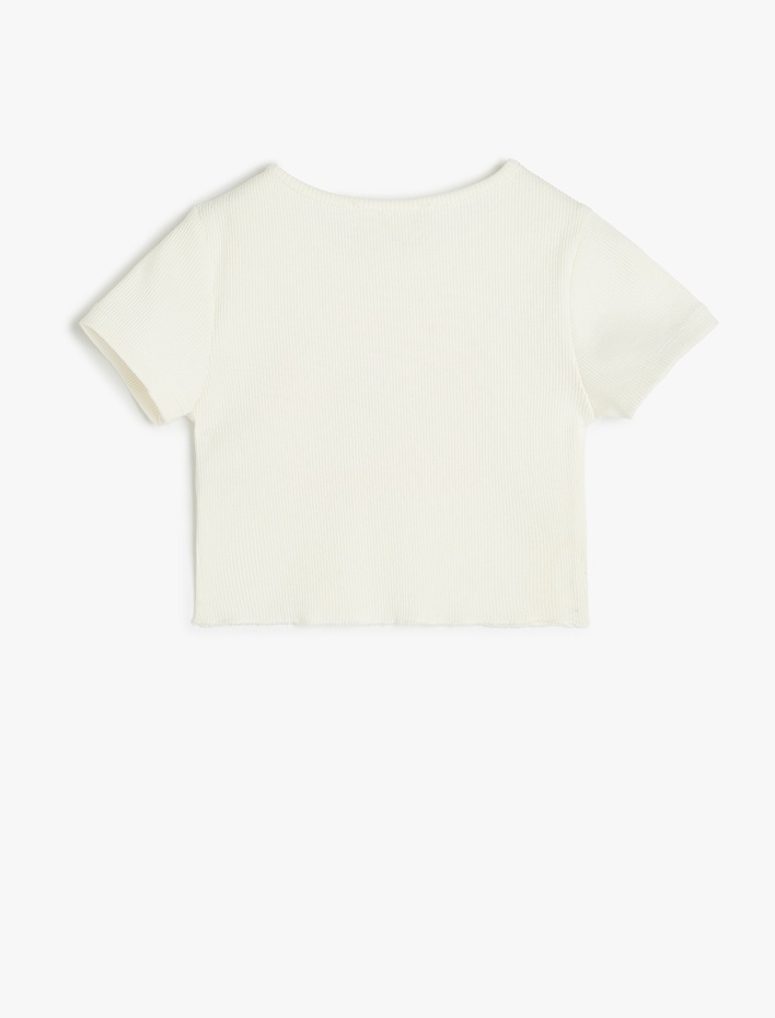 Kız Çocuk Bisiklet Yaka Kısa Kollu Baskılı Crop Tişört