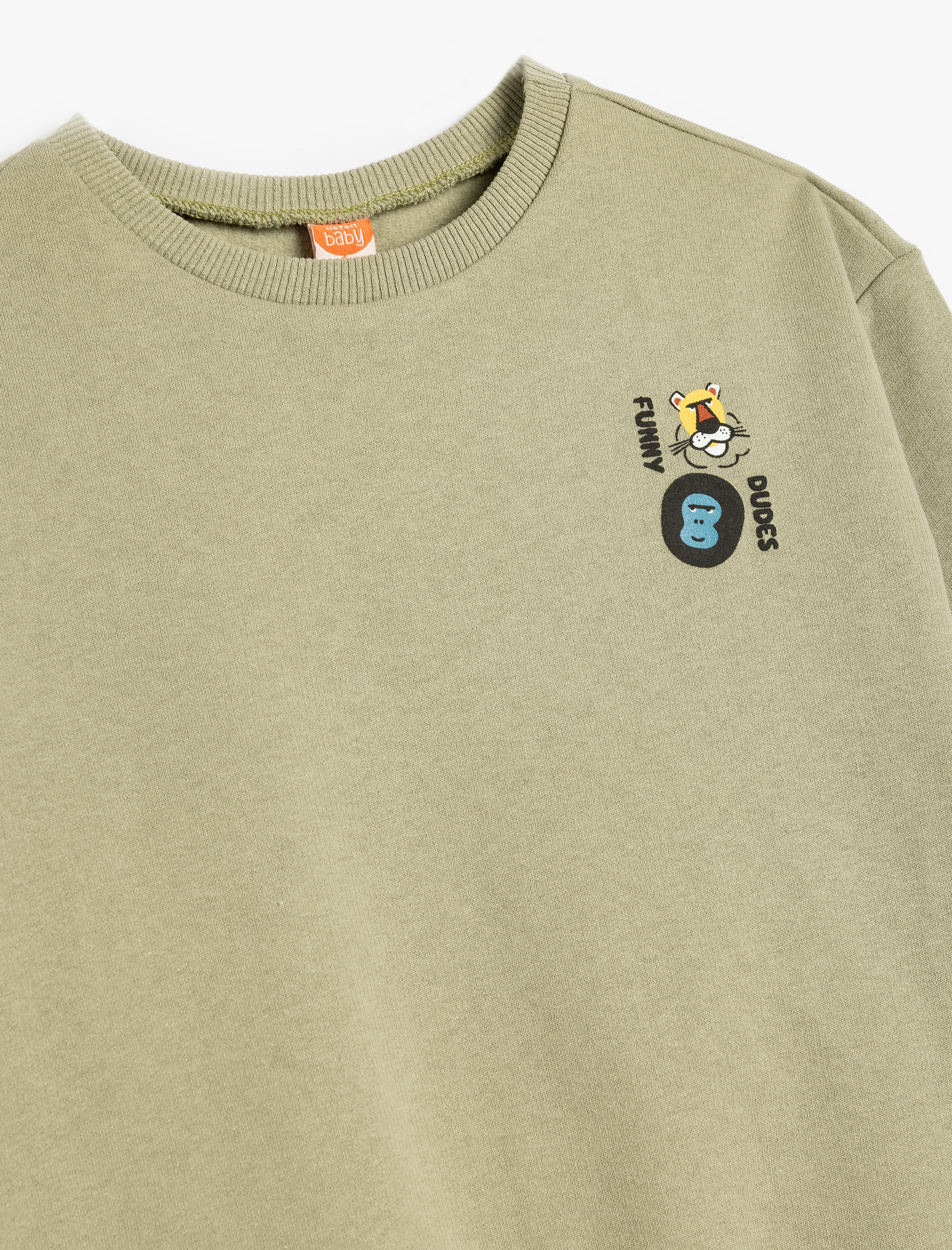  Erkek Bebek Ayıcık Baskılı Uzun Kollu Bisiklet Yaka Pamuklu Şardonlu Sweatshirt