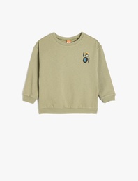 Ayıcık Baskılı Uzun Kollu Bisiklet Yaka Pamuklu Şardonlu Sweatshirt