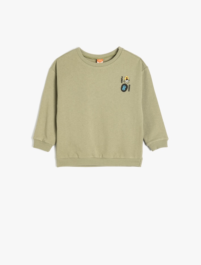 Erkek Bebek Ayıcık Baskılı Uzun Kollu Bisiklet Yaka Pamuklu Şardonlu Sweatshirt