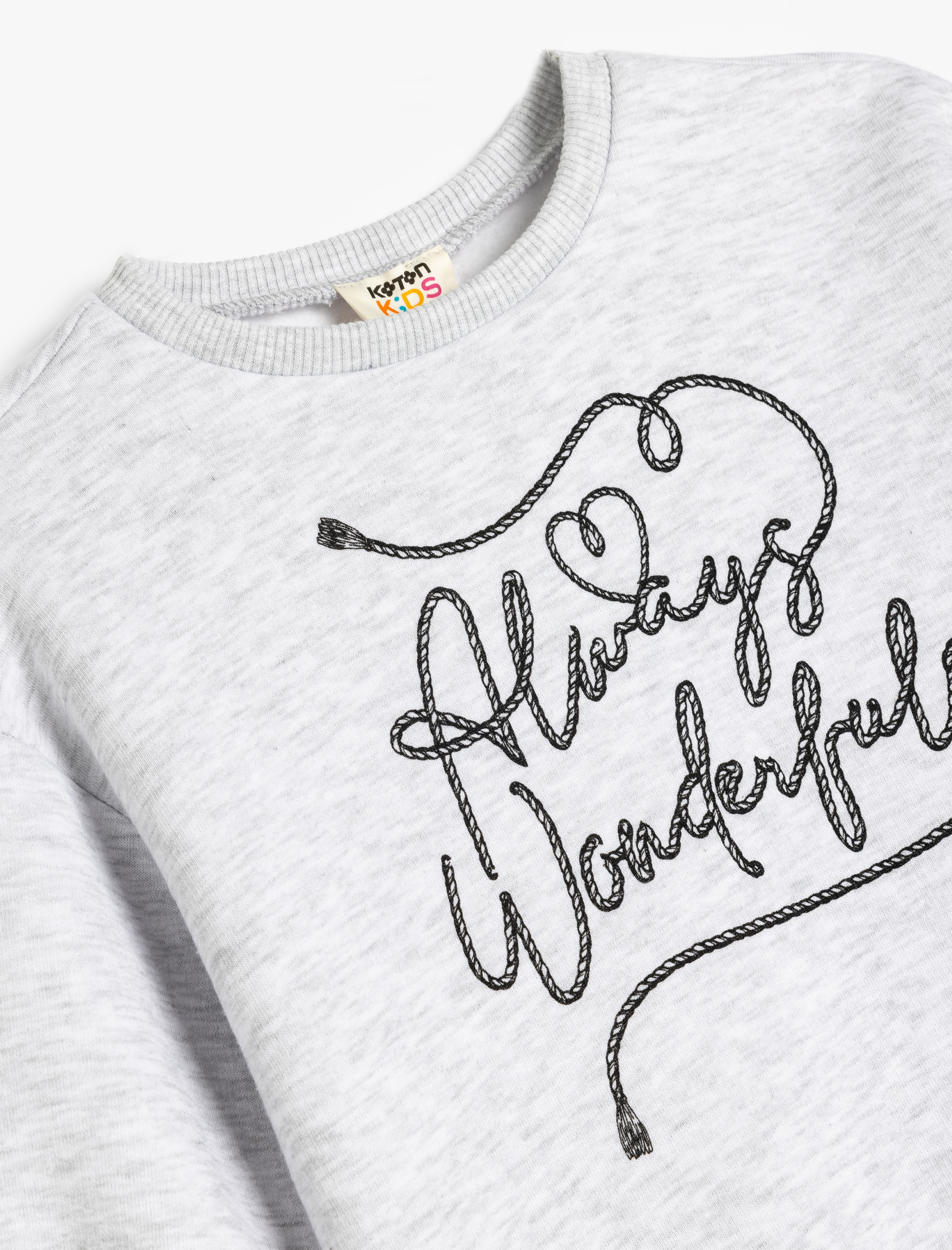  Kız Çocuk Slogan Baskılı Bisiklet Yaka Uzun Kollu Şardonlu Sweatshirt