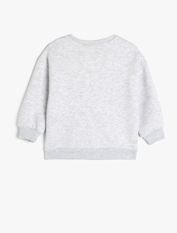 Kız Çocuk Slogan Baskılı Bisiklet Yaka Uzun Kollu Şardonlu Sweatshirt