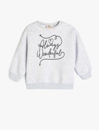 Slogan Baskılı Bisiklet Yaka Uzun Kollu Sweatshirt