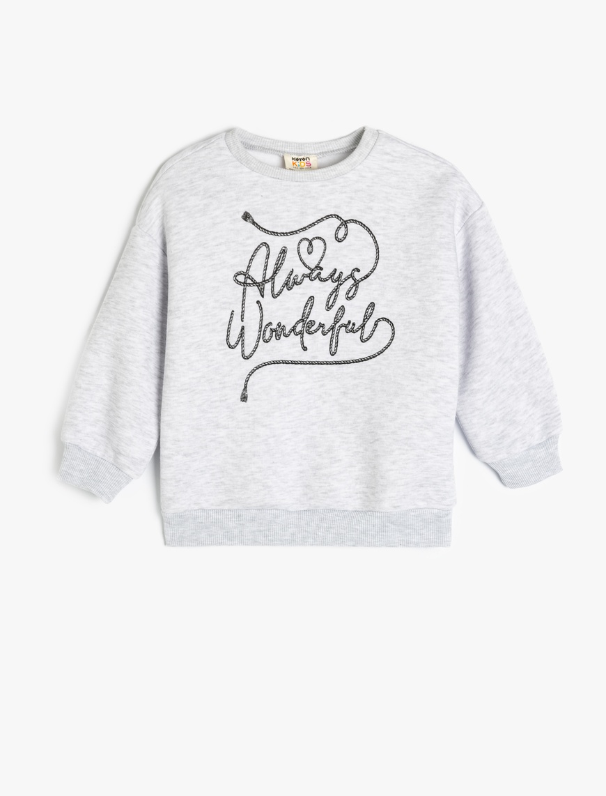  Kız Çocuk Slogan Baskılı Bisiklet Yaka Uzun Kollu Sweatshirt