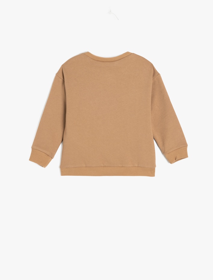 Erkek Bebek Pamuklu Uzun Kollu Bisiklet Yaka Kabartma Baskılı Şardonlu Sweatshirt