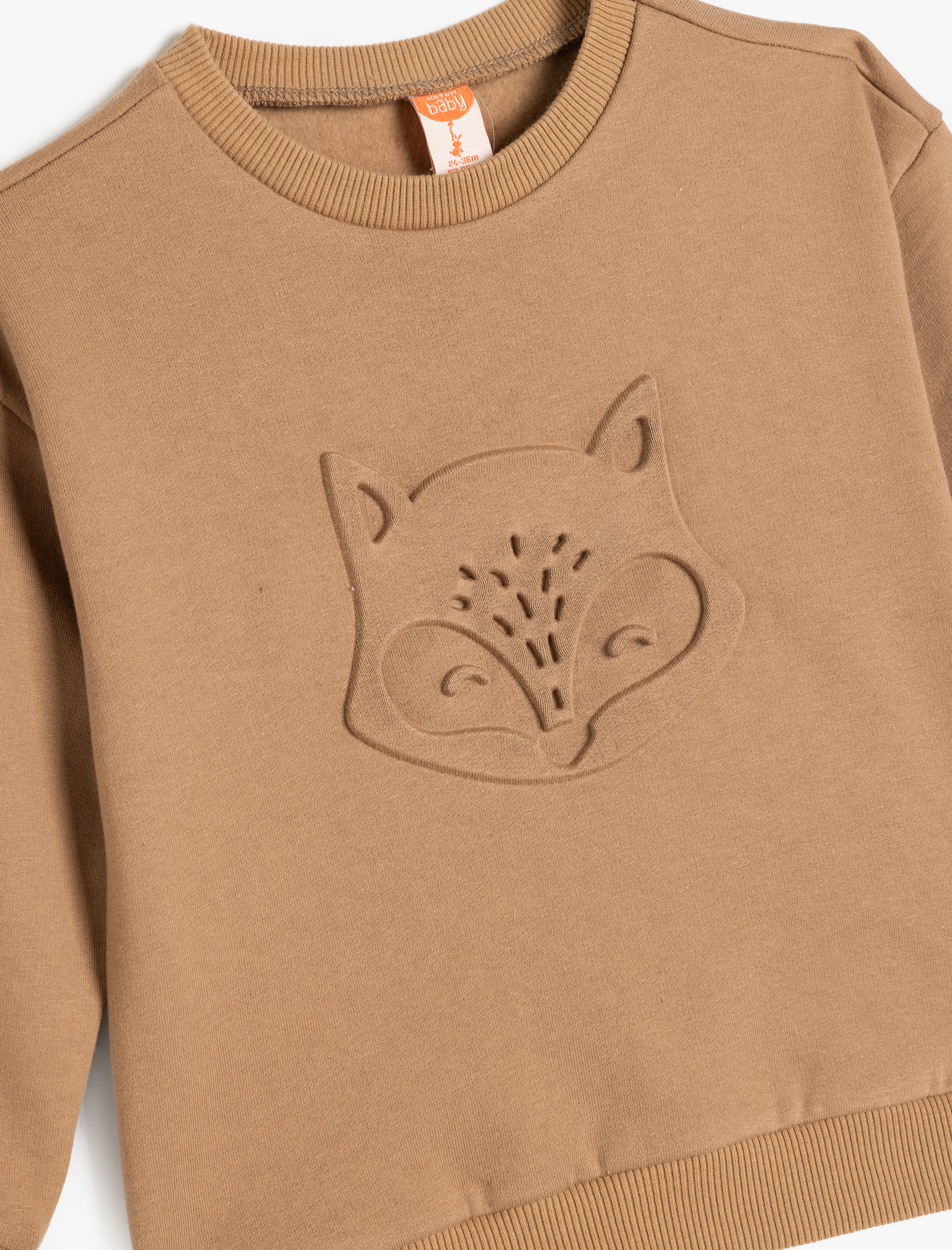  Erkek Bebek Pamuklu Uzun Kollu Bisiklet Yaka Kabartma Baskılı Şardonlu Sweatshirt