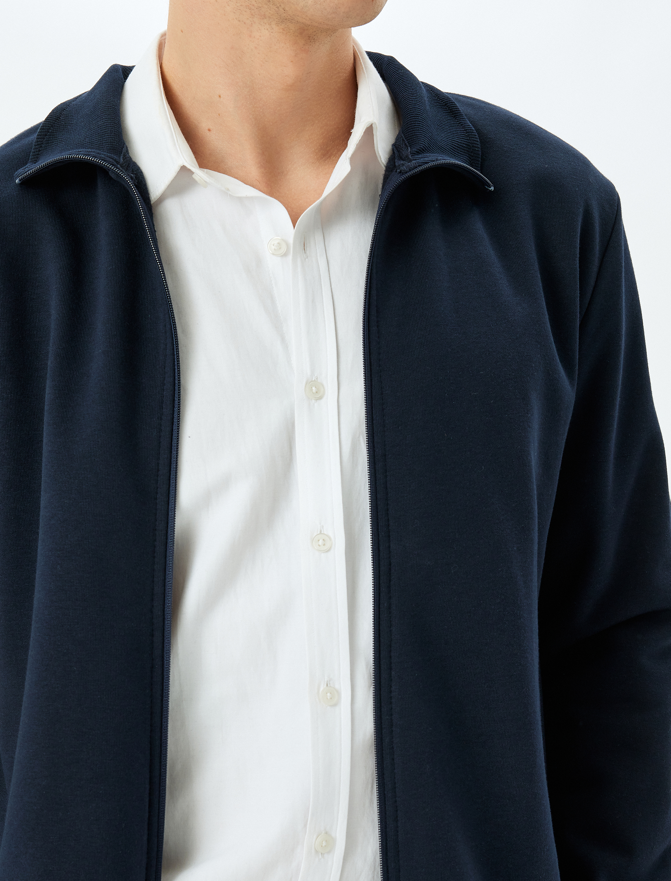   Regular Fit Pamuk Karışımlı Şardonlu Uzun Kollu Basic Fermuarlı Hırka