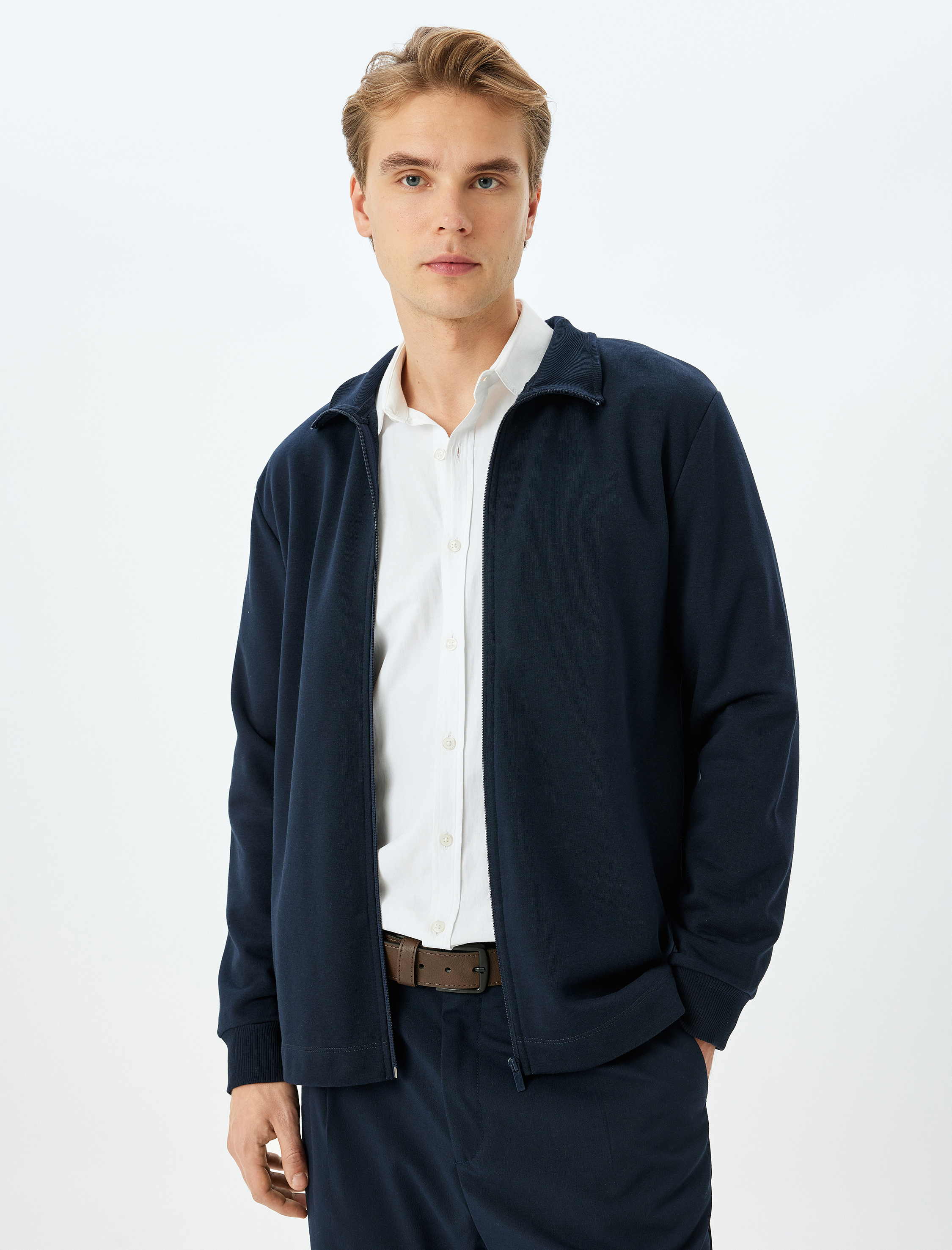   Regular Fit Pamuk Karışımlı Şardonlu Uzun Kollu Basic Fermuarlı Hırka