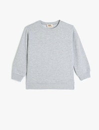 Pamuklu Bisiklet Yaka Uzun Kollu Basic Sweatshirt