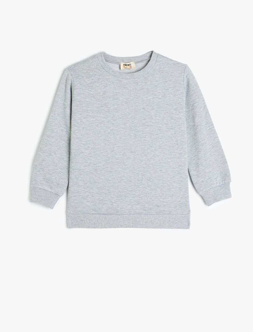  Erkek Çocuk Pamuklu Bisiklet Yaka Uzun Kollu Basic Sweatshirt