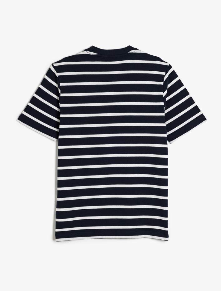  Kısa Kollu Bisiklet Yaka Regular Fit Pamuklu Çizgili Tişört
