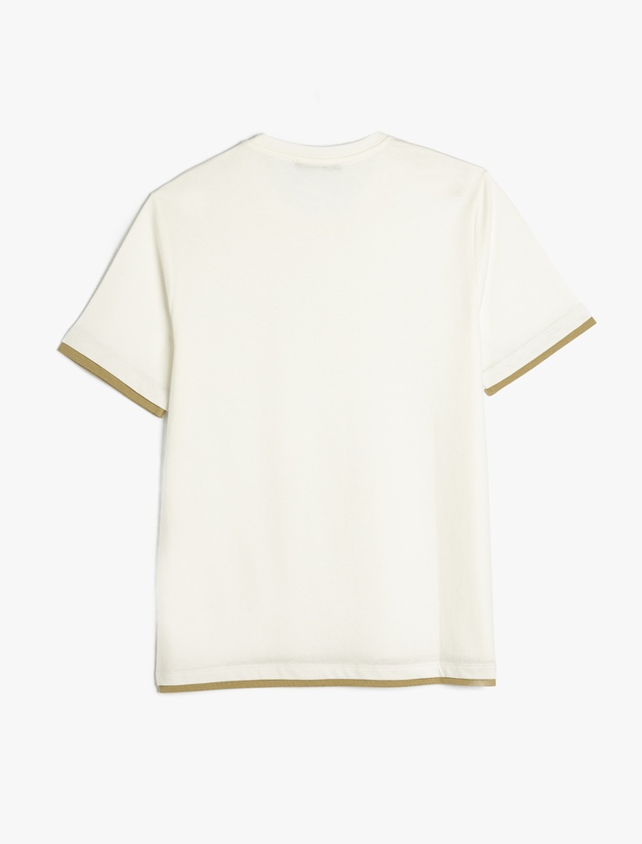  Bisiklet Yaka Renk Kontrastlı Regular Fit Pamuklu Tok Kumaş Kısa Kollu Tişört