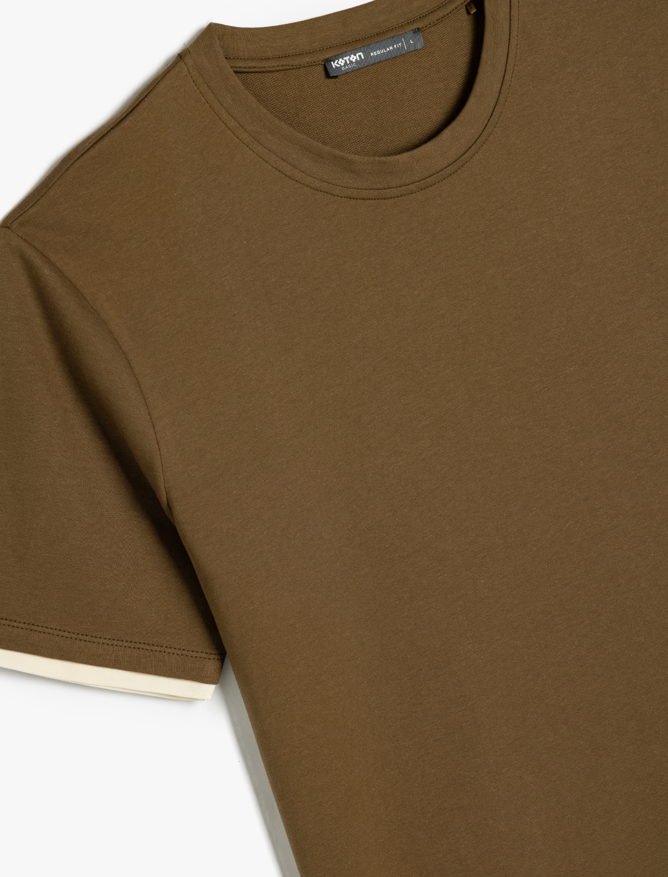   Bisiklet Yaka Renk Kontrastlı Regular Fit Pamuklu Tok Kumaş Kısa Kollu Tişört