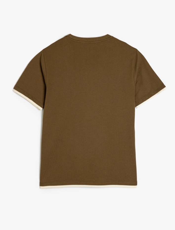  Bisiklet Yaka Renk Kontrastlı Regular Fit Pamuklu Tok Kumaş Kısa Kollu Tişört