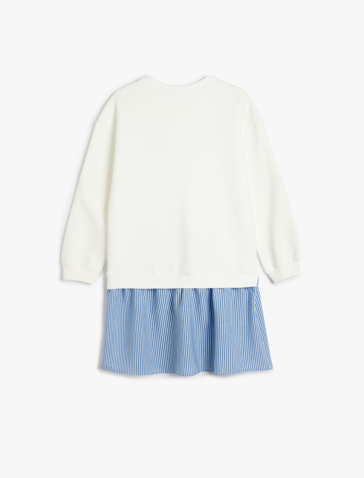 Kız Çocuk Baskı Detaylı Uzun Kolu Bisiklet Yaka Sweat Elbise