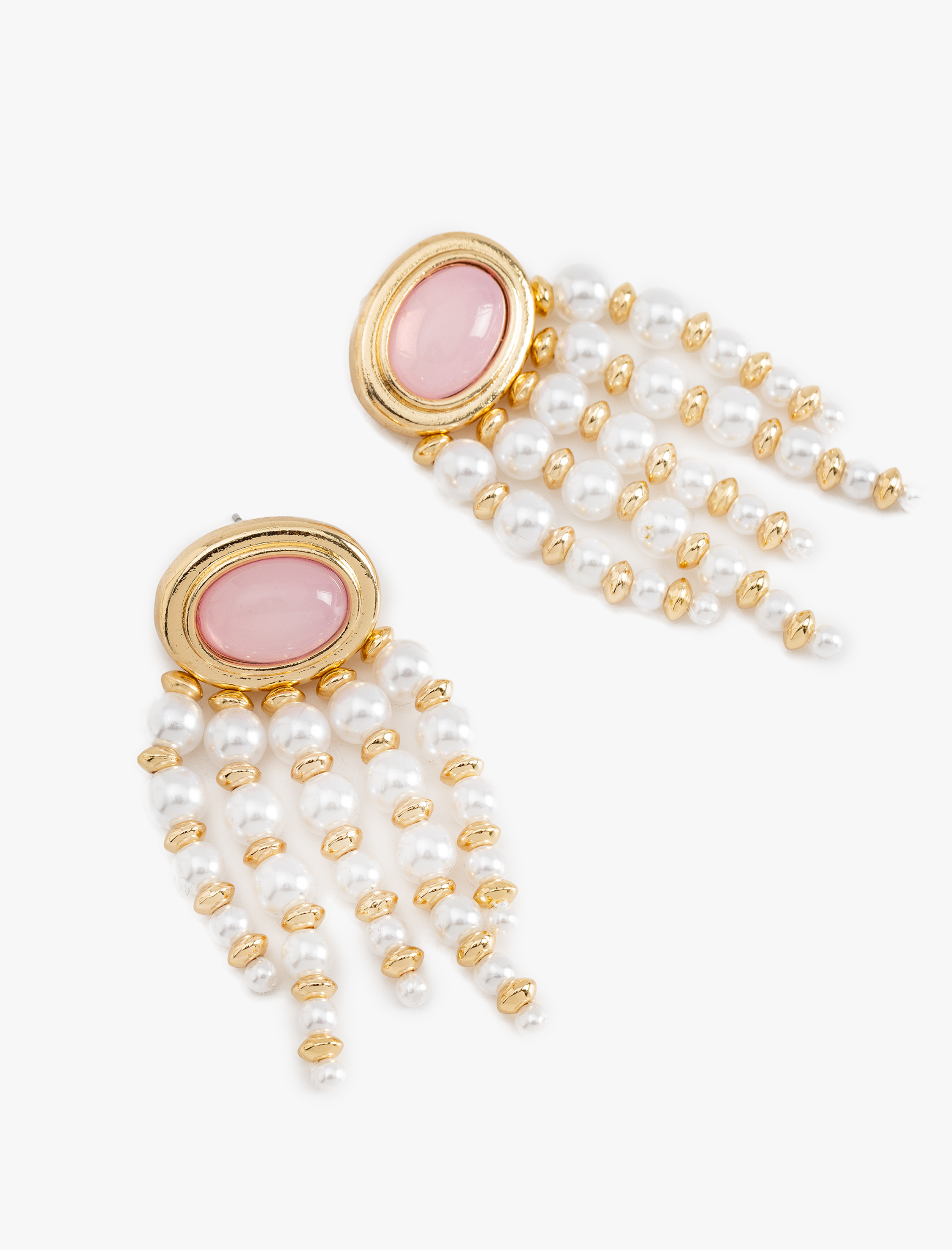  Kadın İnci Detaylı Sallantılı Taşlı Oval Küpe - Koton X Melis Ağazat