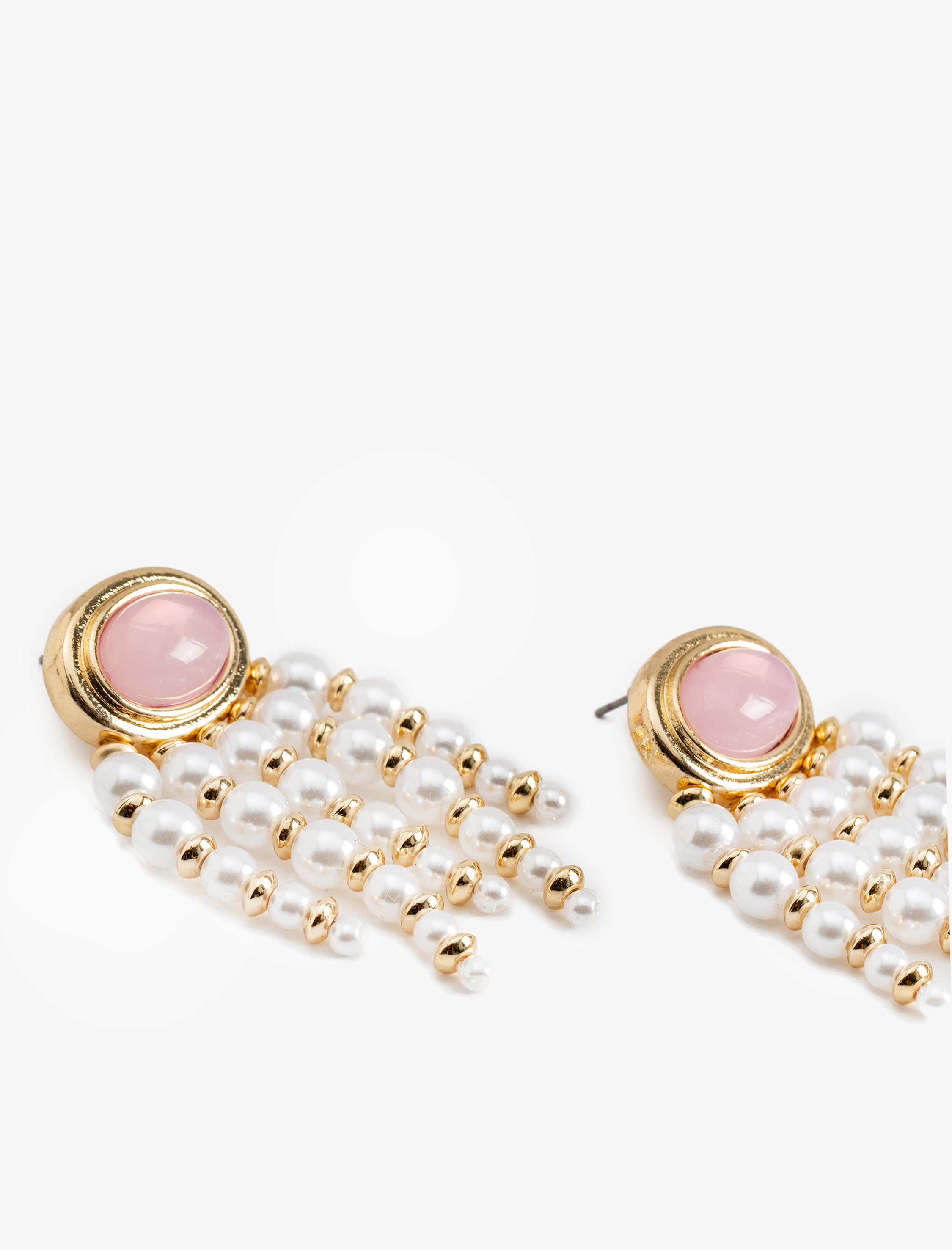  Kadın İnci Detaylı Sallantılı Taşlı Oval Küpe - Koton X Melis Ağazat