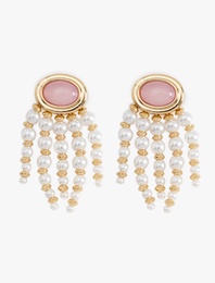 İnci Detaylı Sallantılı Taşlı Oval Küpe - Koton X Melis Ağazat