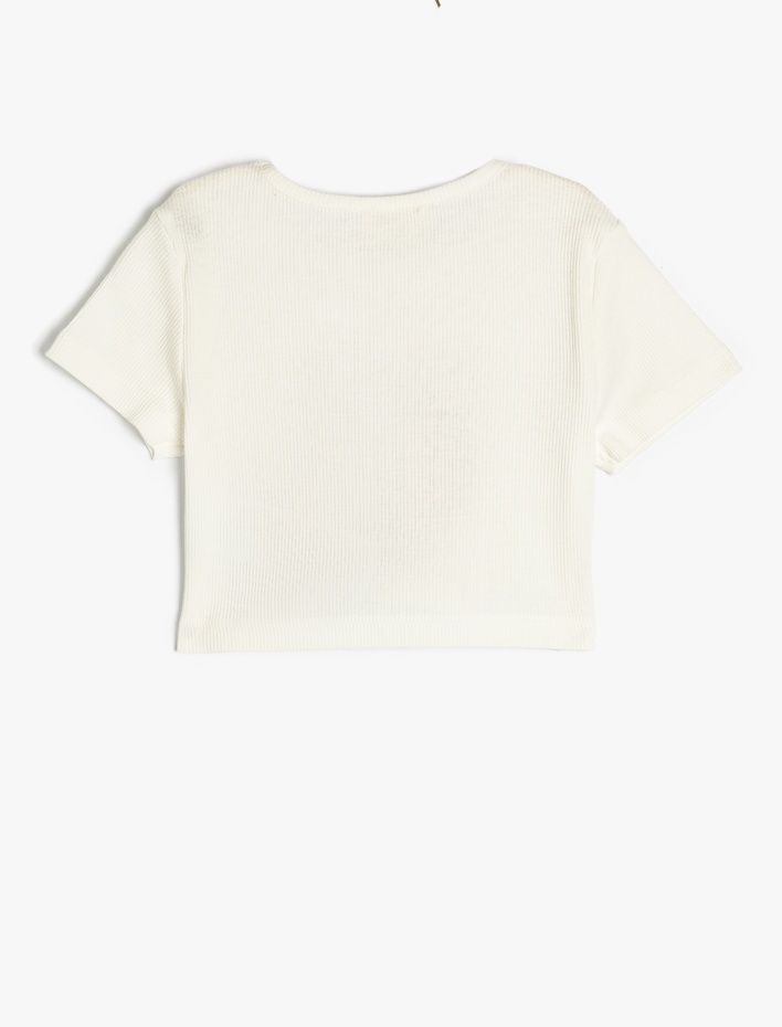 Kız Çocuk Pamuklu Bisiklet Yaka Kısa Kollu Unicorn Baskılı Crop Tişört