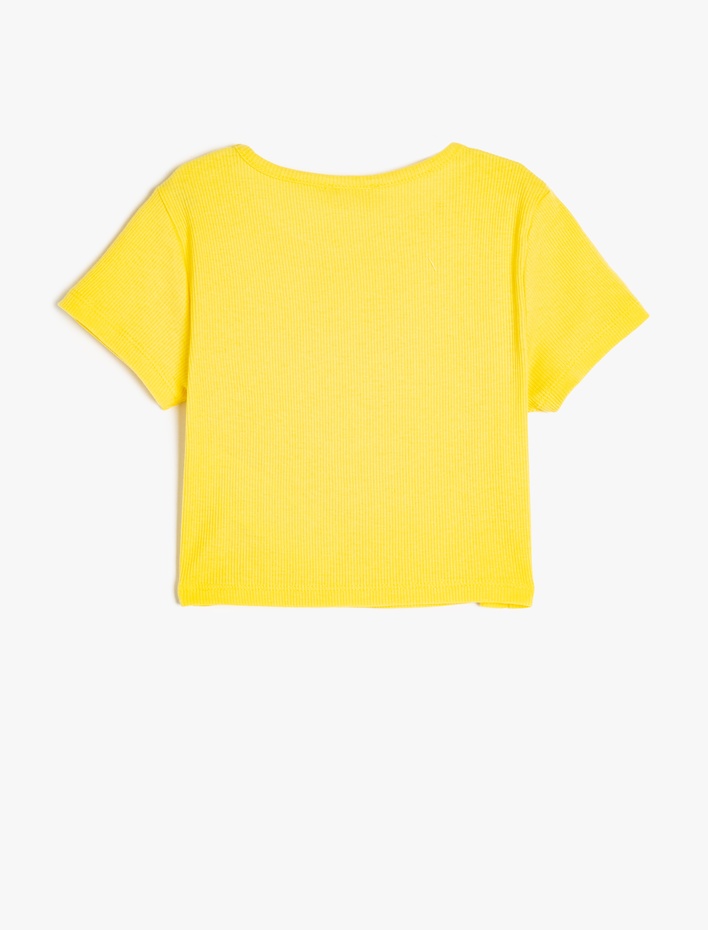 Kız Çocuk Bisiklet Yaka Kısa Kollu Baskılı Pamuklu Crop Tişört