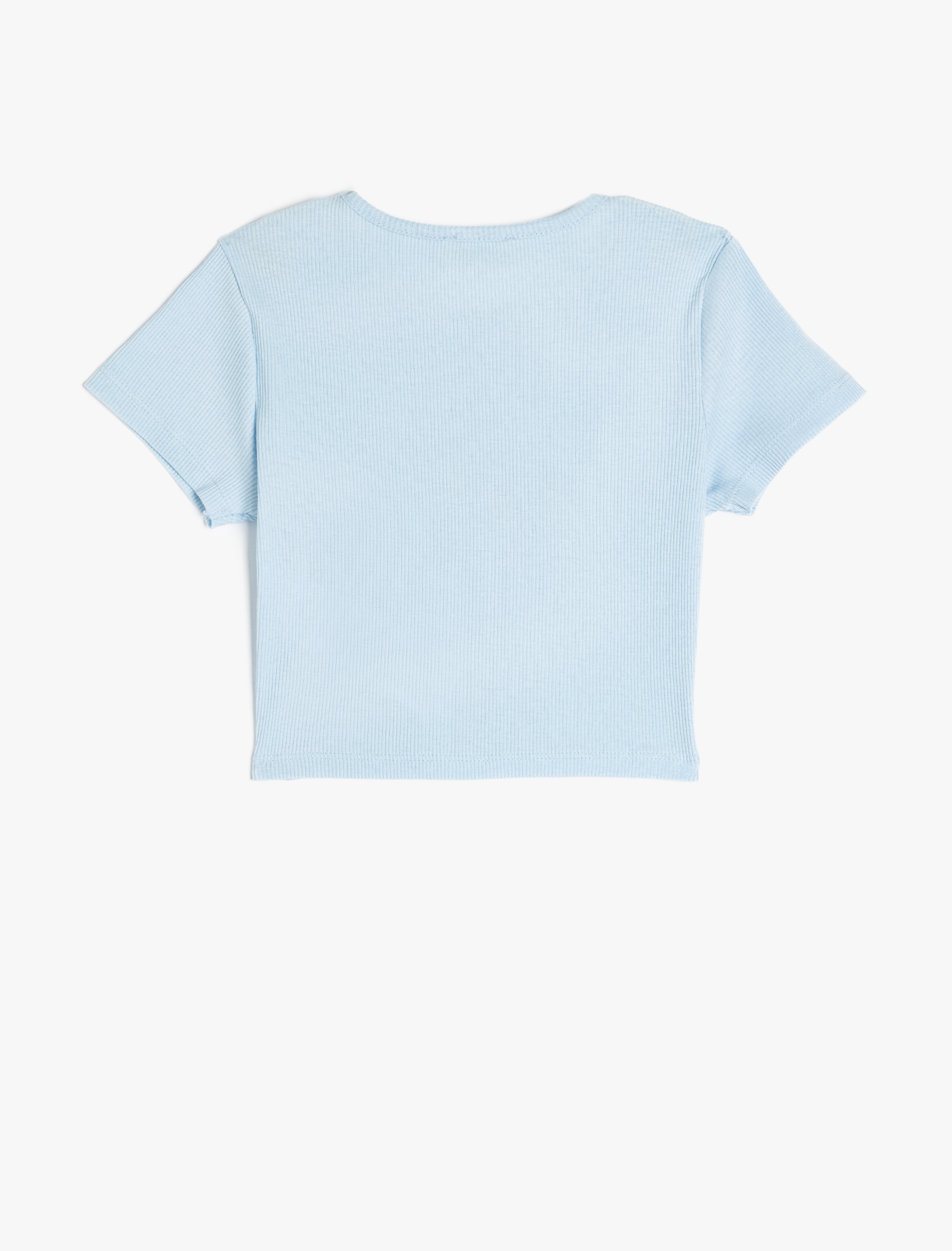  Kız Çocuk Çiçek Baskılı Kısa Kollu Bisiklet Yaka Pamuklu Crop Tişört