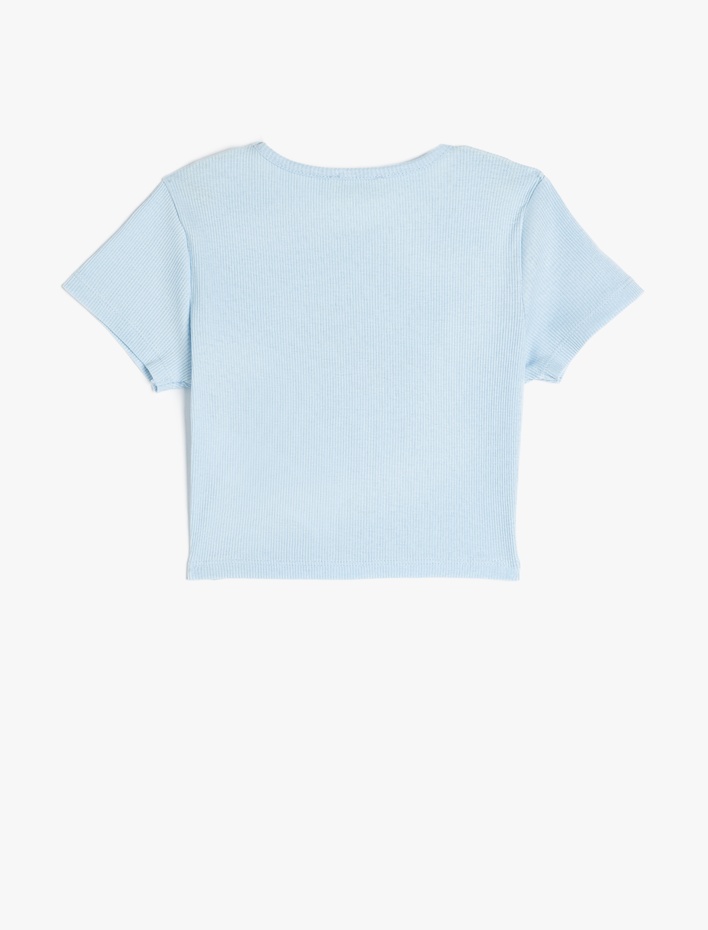 Kız Çocuk Çiçek Baskılı Kısa Kollu Bisiklet Yaka Pamuklu Crop Tişört