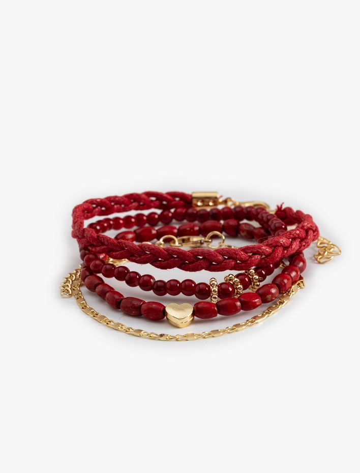 Kadın Boncuklu Kalpli 4'lü Bileklik Seti