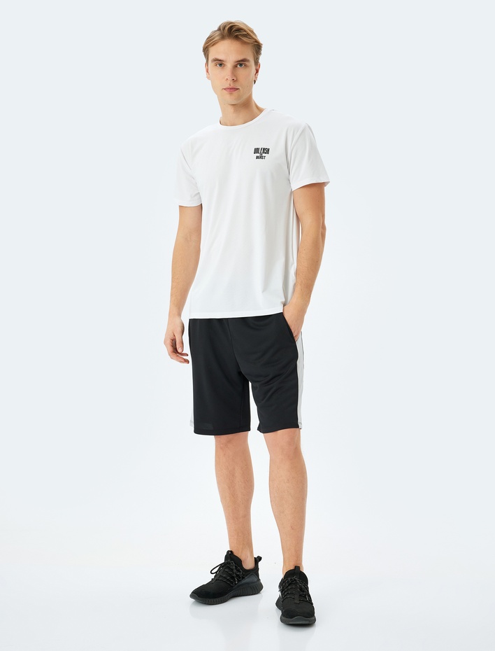  Bisiklet Yaka Kısa Kollu Slogan Baskılı Spor Tişört