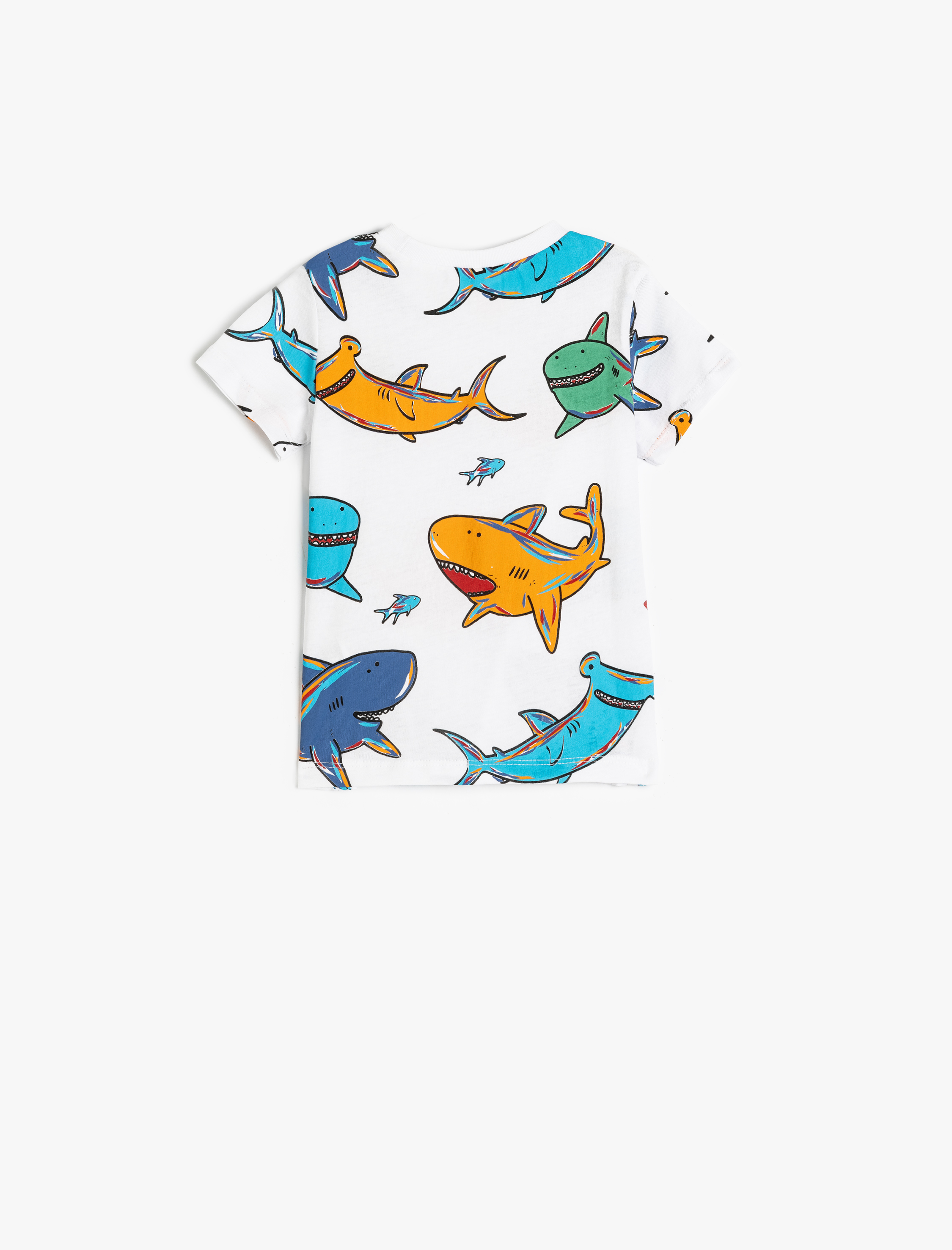  Erkek Bebek Köpekbalığı Baskılı Pamuklu Bisiklet Yaka Kısa Kollu Tişört
