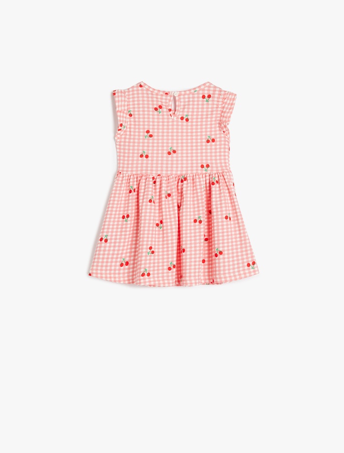 Kız Bebek Fırfır Detaylı Kiraz Desenli Bisiklet Yaka A Kesim Pamuklu Elbise