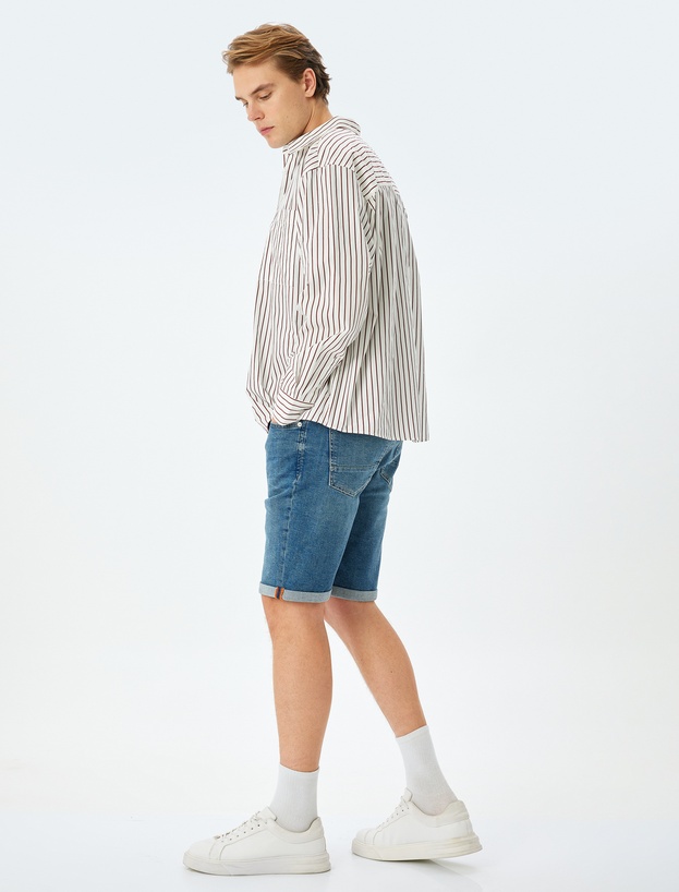 Katlamalı Paça Bermuda Slim Fit Jean Şort_1