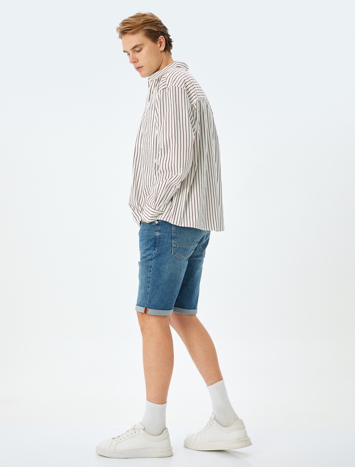  Katlamalı Paça Bermuda Slim Fit Jean Şort