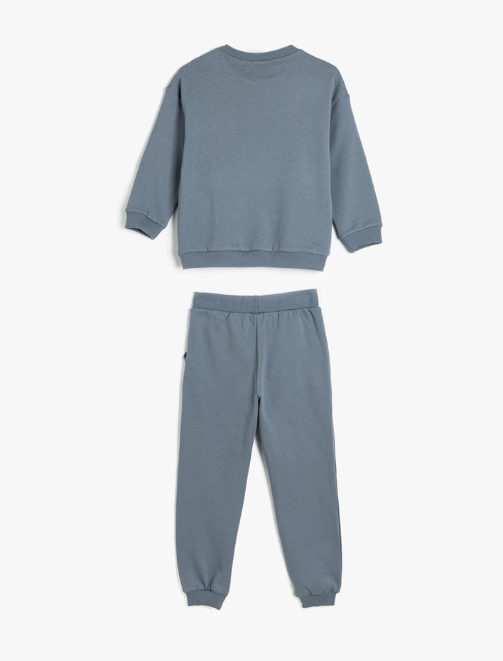 Erkek Bebek Uzun Kollu Bisiklet Yaka Şardonlu Pamuklu Eşofman Takımı