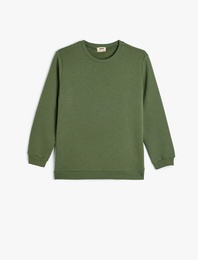 Bisiklet Yaka Uzun Kollu Pamuklu Basic Sweatshirt