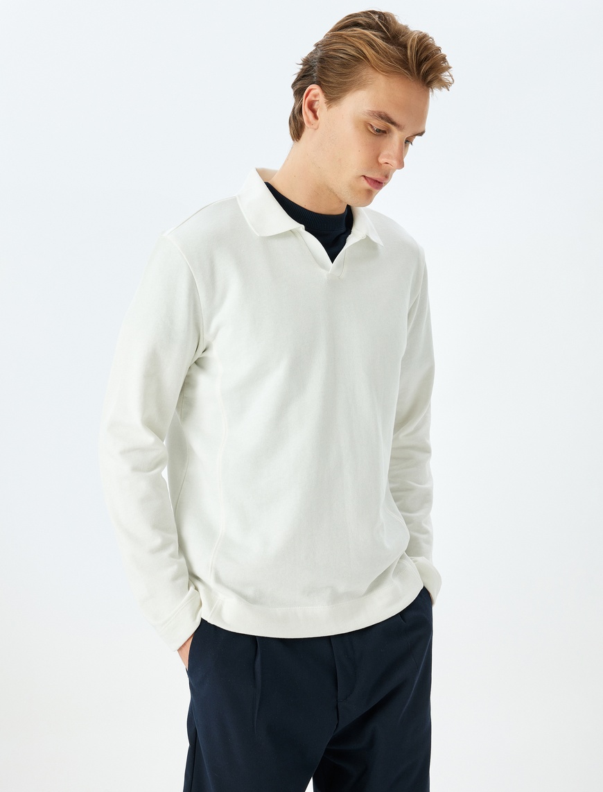  Uzun Kollu Basic Polo Yaka Sweatshirt