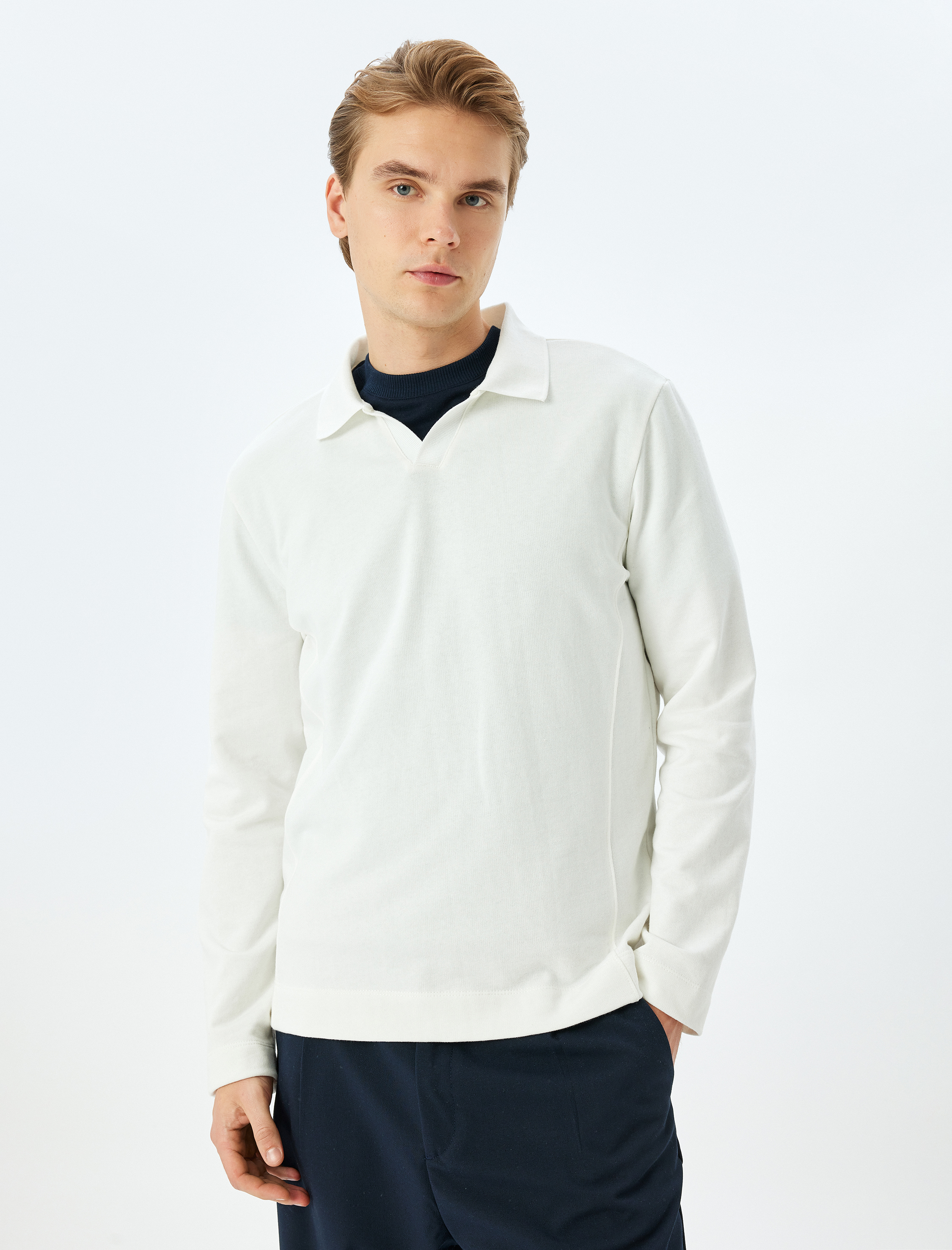   Uzun Kollu Basic Polo Yaka Sweatshirt