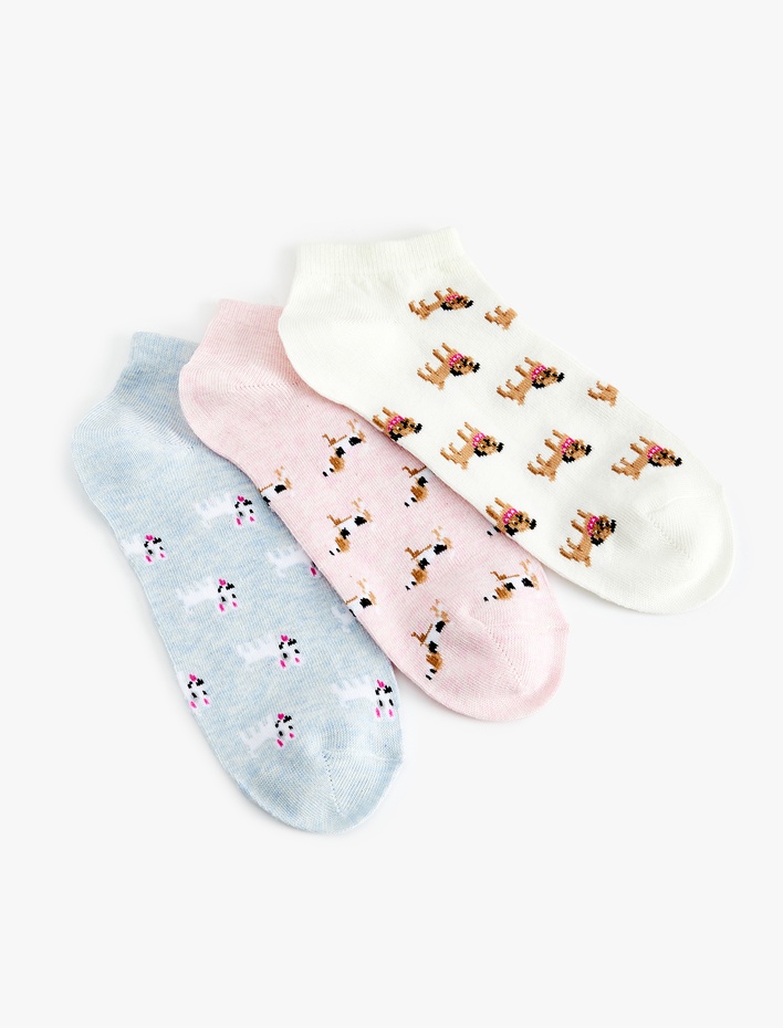Kadın 3'lü Hayvan Desenli Çok Renkli Patik Çorap Seti