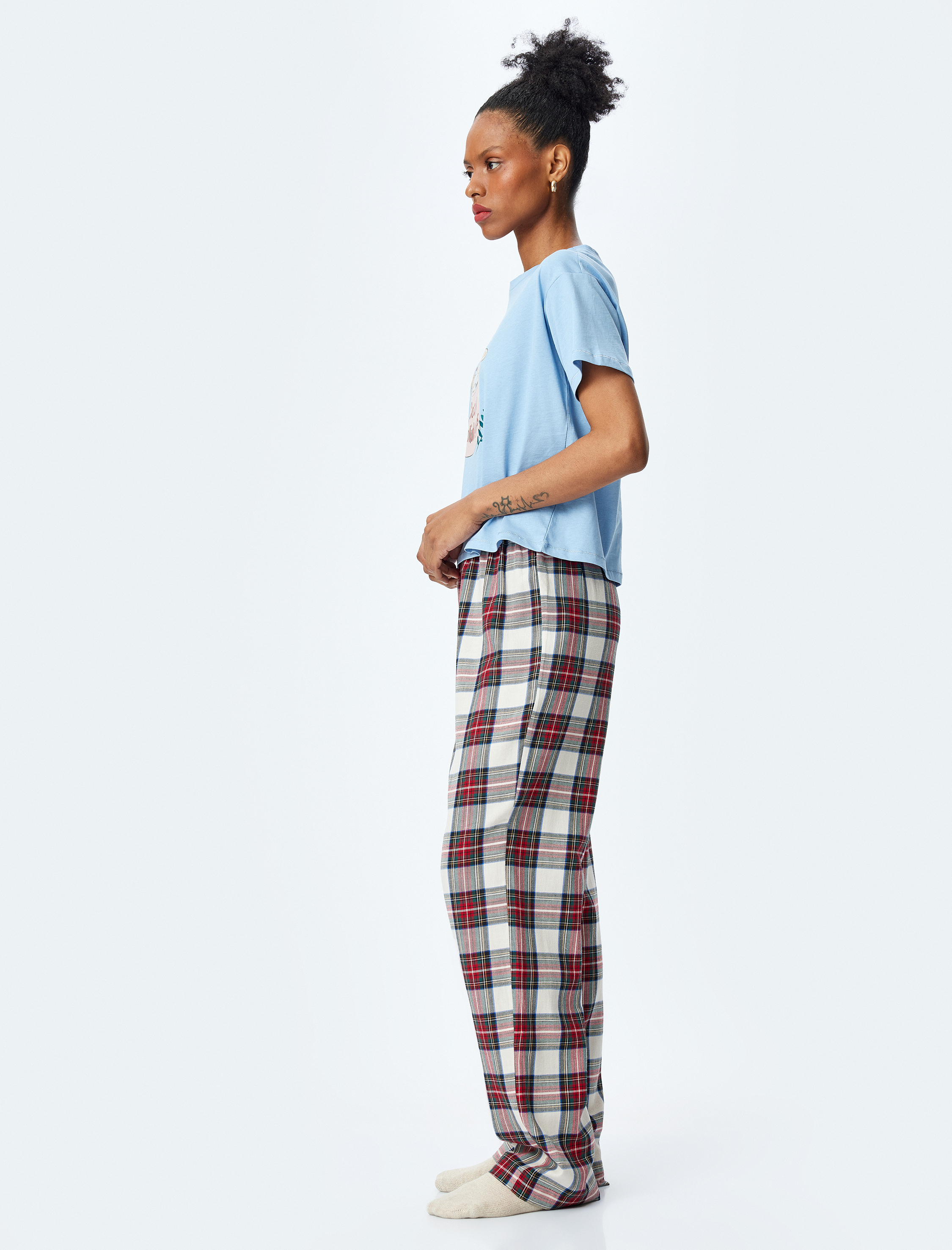   Pamuklu Beli Bağlamalı Ekose Desenli Pijama Altı