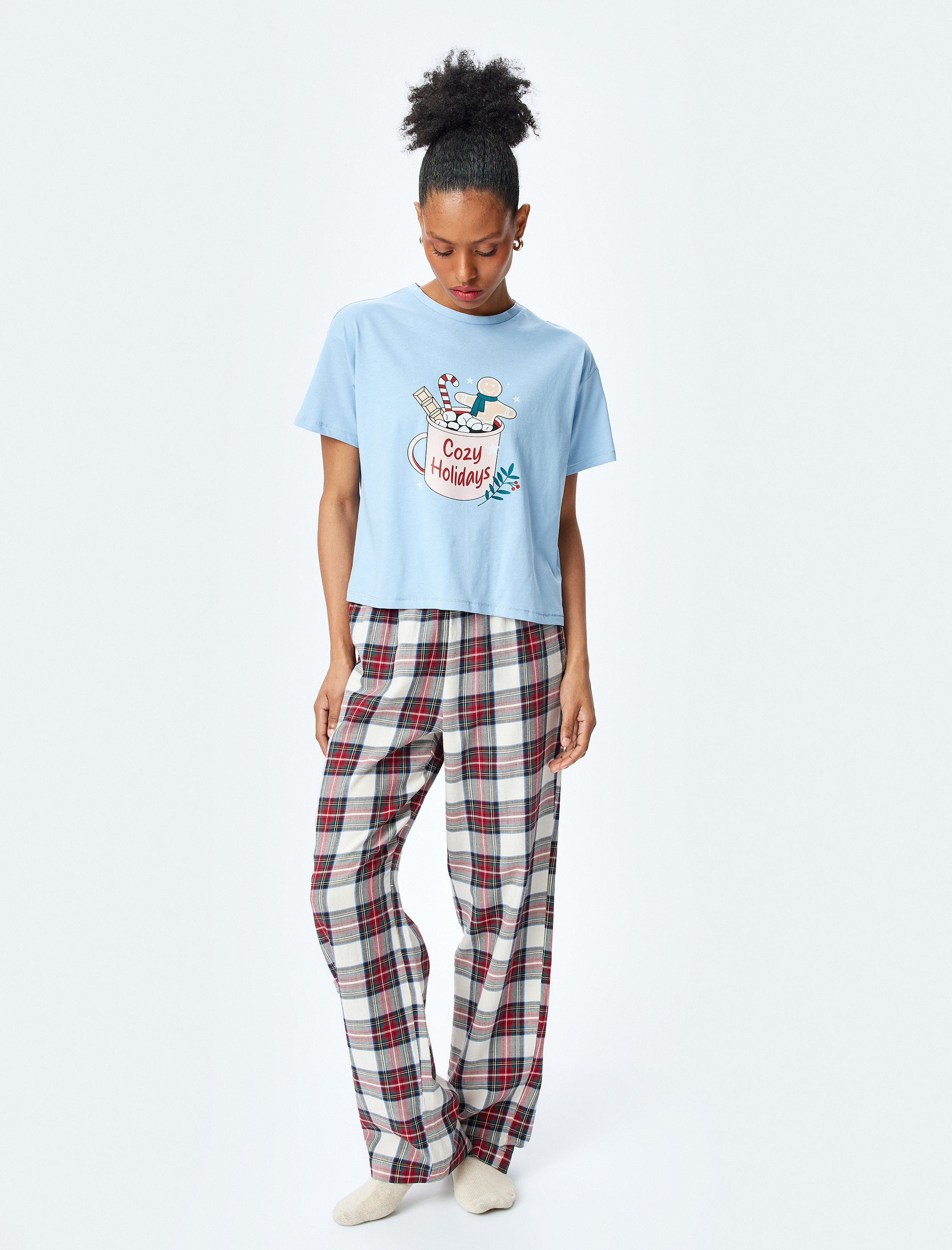   Pamuklu Beli Bağlamalı Ekose Desenli Pijama Altı