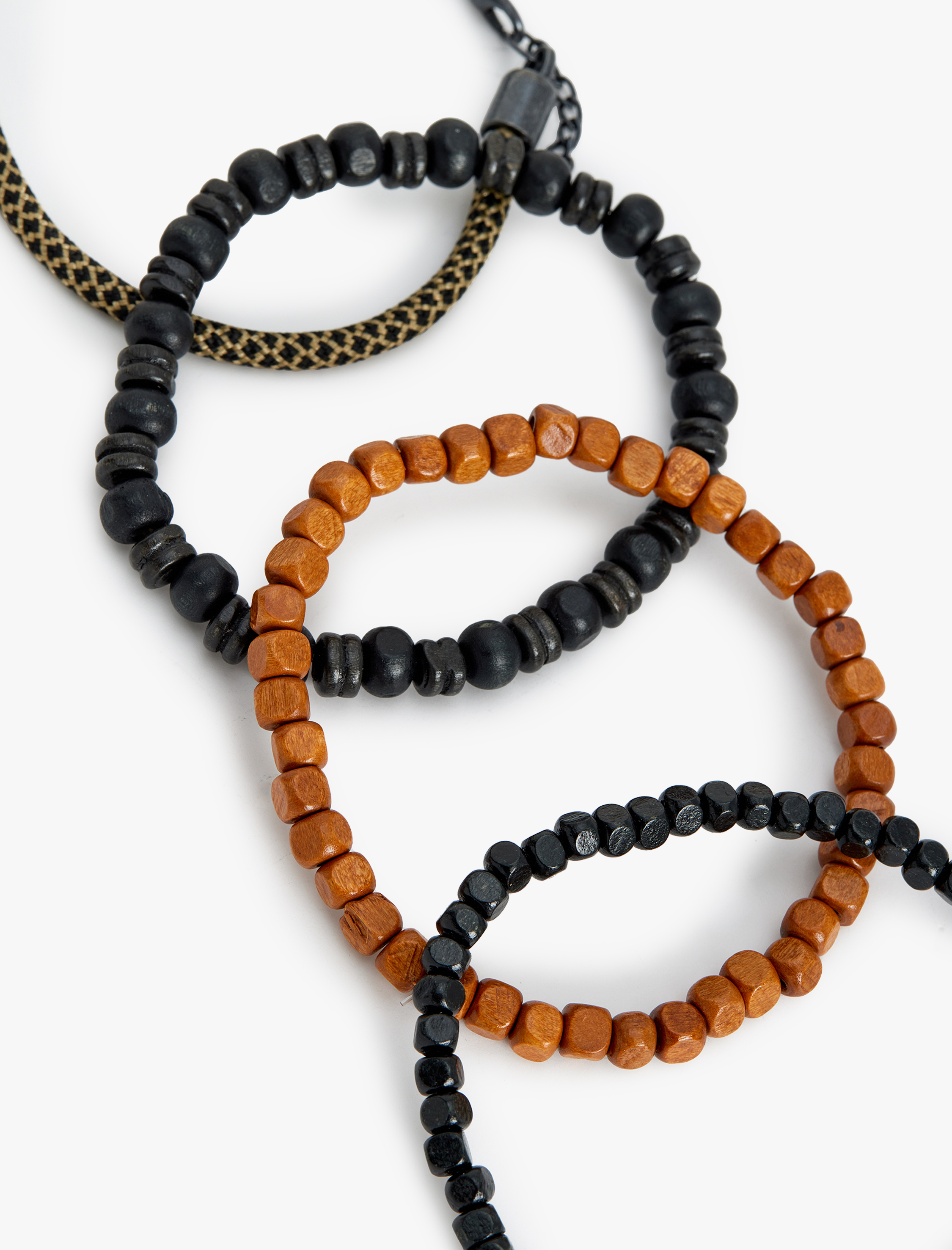  Erkek Ahşap Boncuklu 4'lü Bileklik Seti