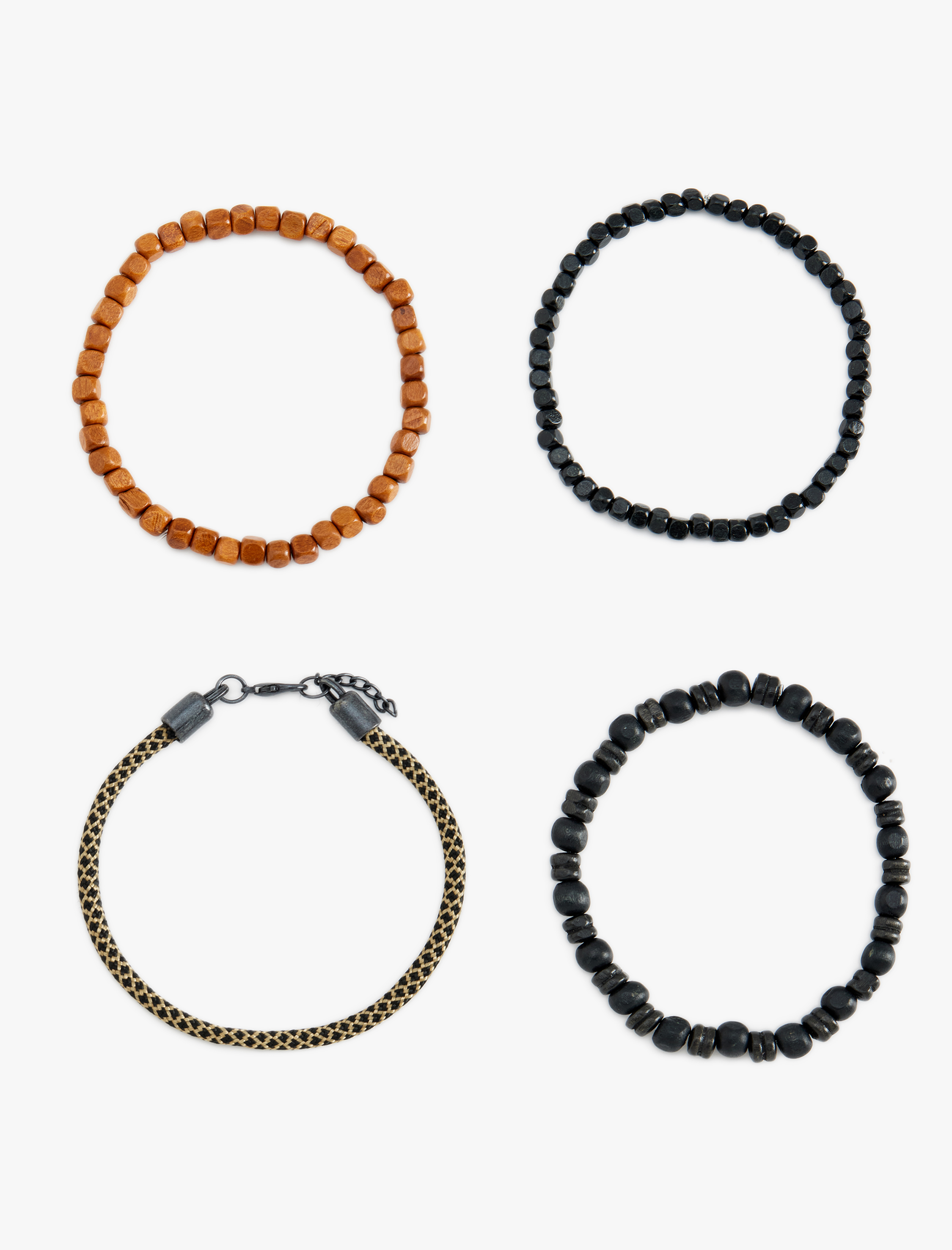  Erkek Ahşap Boncuklu 4'lü Bileklik Seti