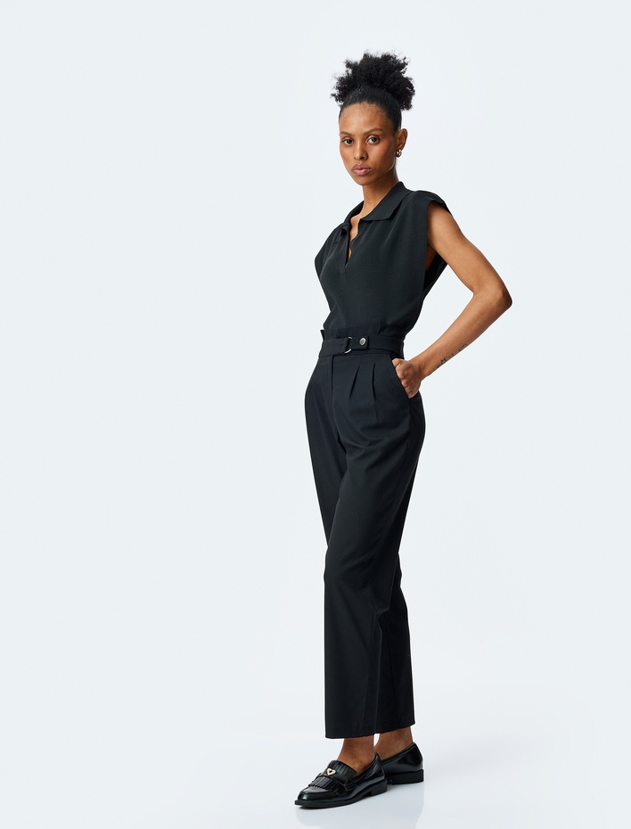  Kemer Detaylı Cepli Havuç Kesim Kumaş Pantolon