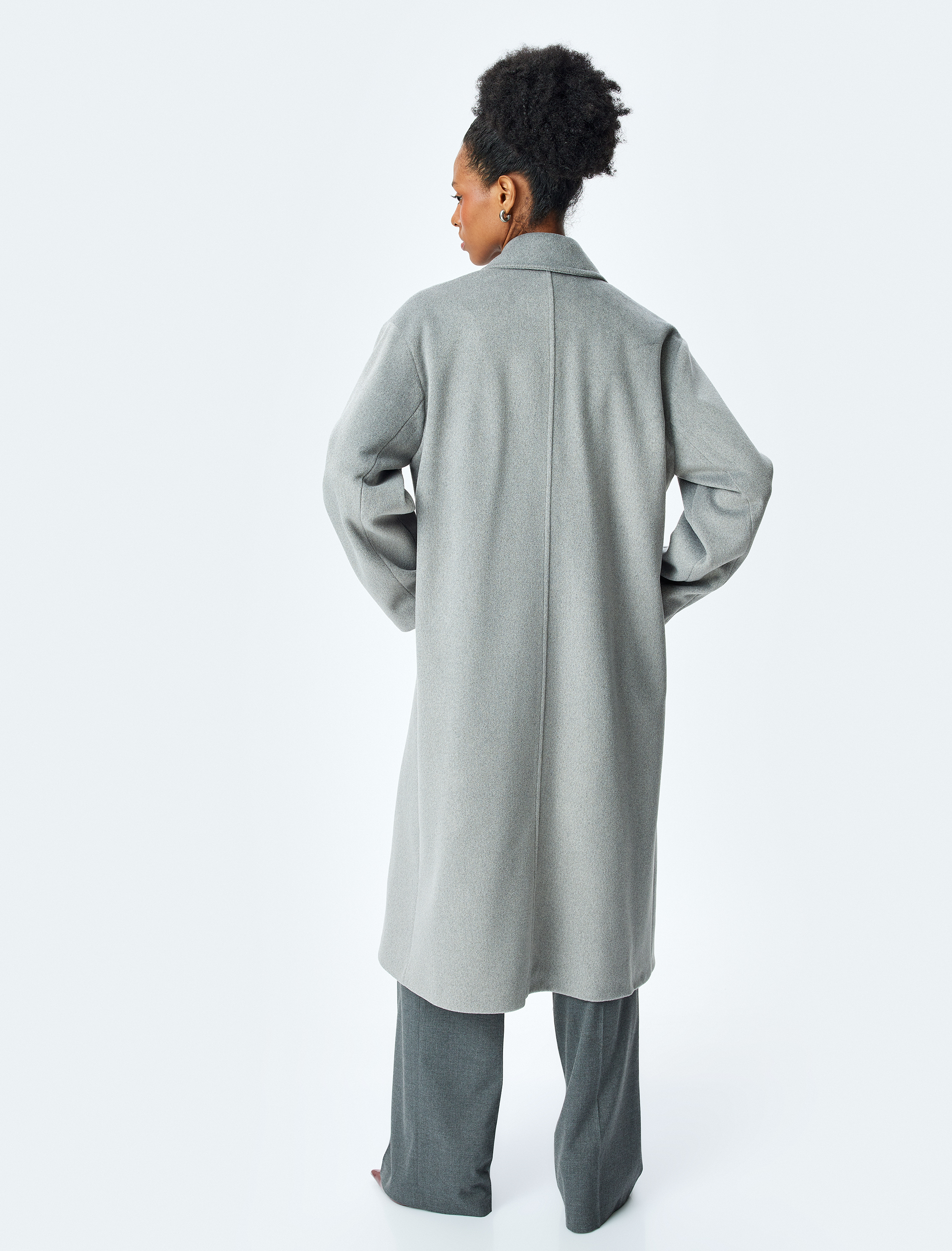   Cepli Düğmeli Kruvaze Uzun Oversize Kaban