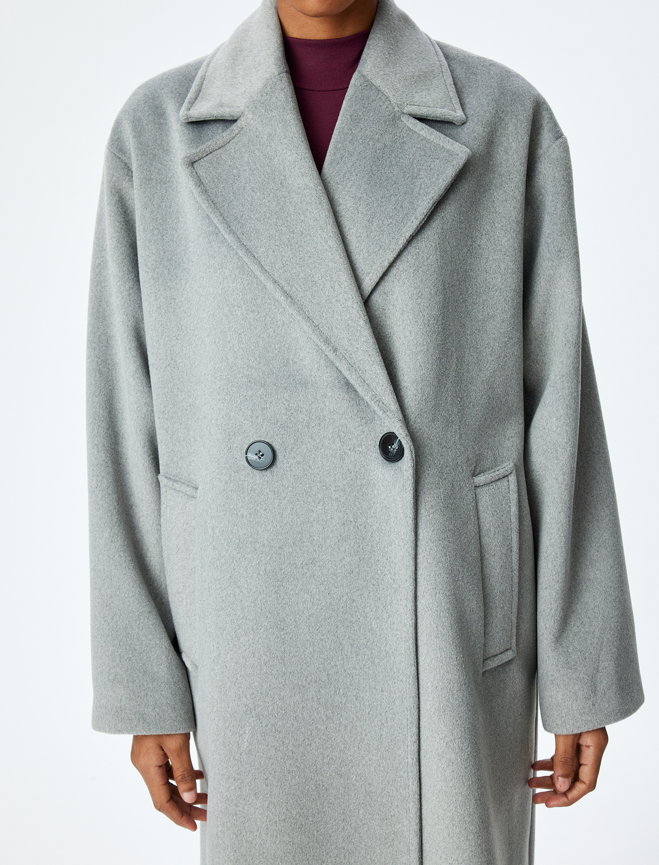   Cepli Düğmeli Kruvaze Uzun Oversize Kaban